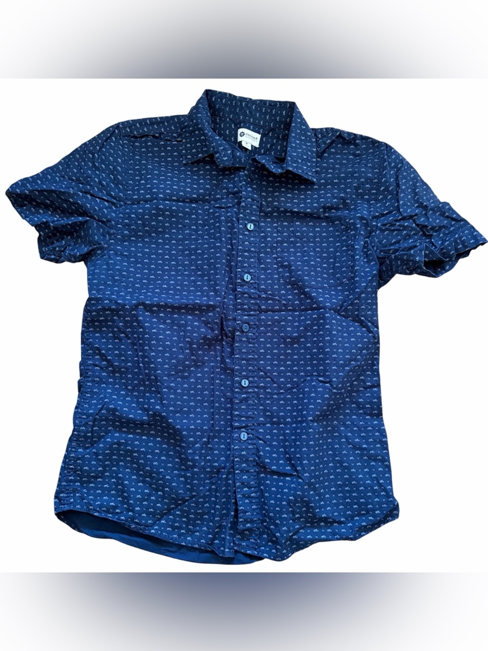 Haggar Navy blue button-up short sleeve 100% Cotton summer shirt Sz M